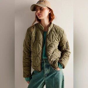 Free People Aura Liner BomberJacket Women L Boho Indie Grunge Green Hipster Y2K